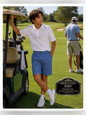 NWT PGA Tour Boys Blue Plaid Golf Shorts, Size 10/12